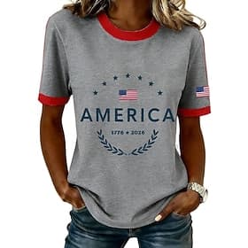 Amerikaanse onafhankelijkheidsdag Dames T-shirt Afdrukken Amerikaanse vlag Stijlvol Klassiek Casual Korte mouw Ronde hals Normale tops Dagelijks Uitgaan Weeken