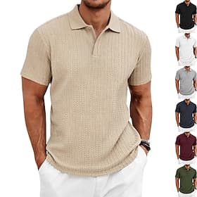 Men's Cable Knit Polo Textured Business Vacation Lapel Short Sleeve Fashion Modern Plain Buttons Breathable Summer Spring Black White Wine Navy Blue Green Khak