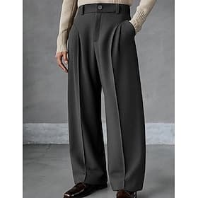 Men's Trousers Dress Pants Pocket Buttons Plain Comfort Breathable Full Length Outdoor Streetwear Vacation Fashion Brown Dark Gray Inelastic