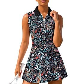 Women's Paisley Tennis Dress Sports Dress Sleeveless Floral Print Breathable Tennis Golf Badminton Polo Collar Zip Collar Dress Red / black Tennis Clothing