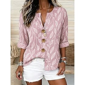 Mujer Camisa Estampado Floral Graphic Elegante Vintage Tropical Media Manga Escote en Pico Tops regulares Diario Festivos Ropa de playa Azul Piscina Rosa Verde