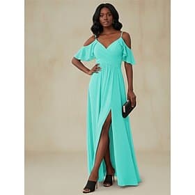 Damen Maxikleid Partykleid Cocktailkleid Chiffonkleid A Linie Kleid Elegant Mode Klassisch Outdoor Strand Party Normale Passform Einfach Kurzarm V Ausschnitt B