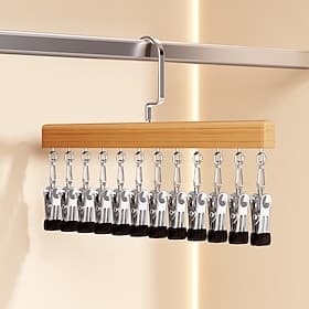Closet Organizer with 12 Clips, Space Saving Hanging Closet Organizer, Space-Saving Hat Scarf Clothespins for Jeans Skirts Socks Pant Hangers with Clips