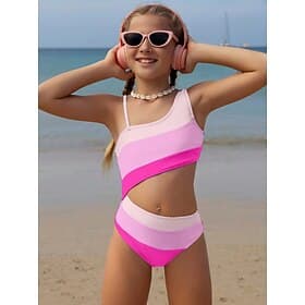 Kinder Mädchen Badeanzug Outdoor Strand Farbblock Urlaub Tropisch Mode Ausgehöhlt Badeanzüge Ab 4 Jahren Sommer Blau Rosa