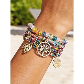 Bracelet bohème arbre de vie pour femme – perles en alliage multicolores, idéal pour un look décontracté et des vacances à la plage