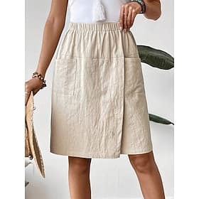 Women's Linen-feel Pants Shorts Summer Shorts Vacation Fashion Streetwear Knee Length High Waist Plain Drawstring Pocket Elastic Waist Comfort Breathability Co