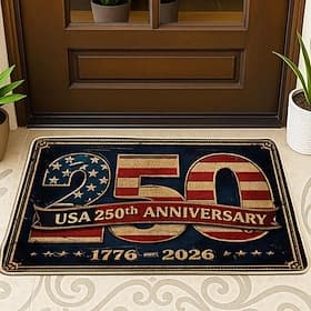 Fußmatte zum 250. Jahrestag der USA, ideal für den 4. Juli, mit amerikanischer Flagge, Weißkopfseeadler, Feuerwerksmotiv und patriotischen roten, weißen und bl