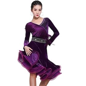 Danse Latine Robe Strass Unisexe Soirée Entraînement Performance manche longue Nylon Spandex