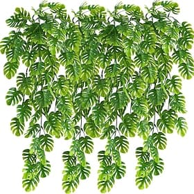 4 Pack Artificial Hanging Vines, Fake Monstera Leafs Vine Ivy Jungle Leaf Plants Tropical Palm Leaves Rattan for Houseplants Indoor Home Kitchen Garden Outdoor