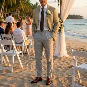 Per uomo Blazer di Lino Colletto ad incastro Leggero Classico Tinta unita Blazer Blazer in lino Bianco Kaki Beige Vestibilità su misura Monopetto Due Bottoni