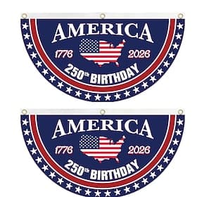 2PCS U.S. 250th Anniversary Bunting Flag, 1.5X3 FT 1776-2026 Fan Flags Bunting Flag, Patriotic Stars Yard Signs Hanging Decor for Outdoor, Front Door, Porch, W