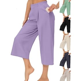 Femmes Pantalon capri Jambe large Chinos Vacances Streetwear Occasionnel Longueur mollet Taille moyenne Uni Patchwork Avec Poches Taille Élastique Confortable