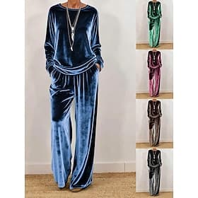 Damen Hosen-Sets Langarm Rundhals Einfarbig Mode Streetwear Lässig Täglich Outdoor Blau Schwarz Purpur Herbst Winter Normale Passform