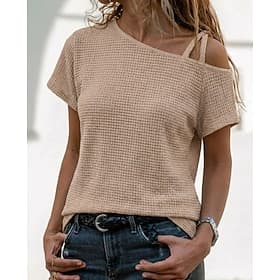 Women's T Shirt Vintage Stylish Short Sleeve Asymmetrical Regular Tops Daily Going out Black White Pink Army Green Khaki Summer Spring