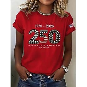 American Independence Day Women's T Shirt Print Graphic Flag Letter Vintage Stylish Classic Short Sleeve Crew Neck Regular Tops Daily Blue Black White Red Summ thumbnail 2