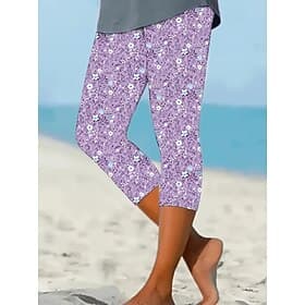 Women's Chinos Leggings Vacation Vintage Streetwear Capris High Waist Floral Graphic Printing Comfort Soft Comfortable Stretchy Daily Outdoor Vacation Purple S