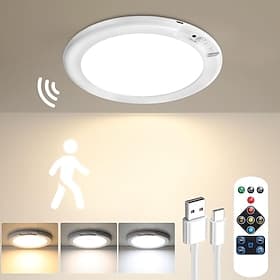 Wiederaufladbare Deckenleuchte mit Bewegungsmelder und Fernbedienung – magnetische, kabellose, batteriebetriebene Deckenleuchte für Kleiderschrank, Dusche, Tre