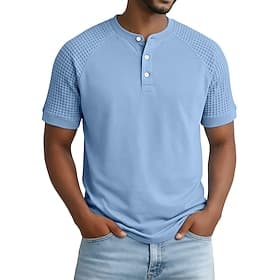 Men's Waffle Henley Shirt Tee Top Short Sleeve Henley Summer Spring All Seasons Solid Color Fashion Designer Casual Buttons Raglan Sleeves Casual Daily Outdoor