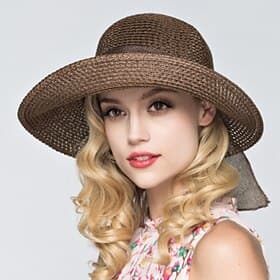 Femmes Chapeau Chapeau de paille Chapeau de Soleil Protection solaire Quotidien Extérieur Plage Épissure Tressé Couleur Unie