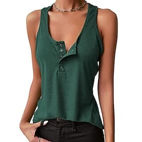 Damen Tank Top Ärmelloses Shirt T-Shirt Patchwork Brustknöpfe Einfarbig Mode Klassisch Lässig Ärmellos U-Ausschnitt Normale Oberteile Täglich Ausgehen Wochenen