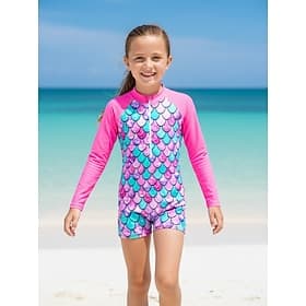 Kids Girls' Swimsuit Outdoor Beach Graphic Vacation Tropical Fashion Zipper Bathing Suits 4 years Summer Blue Light Pink
