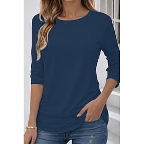 Women's 100% Cotton T Shirt Solid Color Basic Classic Casual Long Sleeve Crew Neck Regular Tops Daily Going out Black White Red Navy Blue Mint Green Spring Fal