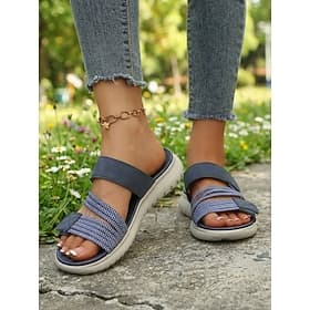 Women's Elastic Strap Slide Sandals – Lightweight Open-Toe Comfort Slippers with Cushioned Non-Slip Sole, Casual Summer Slides for Home, Beach, Travel and Ever