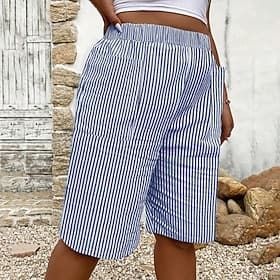 Women's Bermuda shorts Shorts Summer Shorts Beach Shorts Vacation Fashion Casual Knee Length High Waist Stripe Pocket Elastic Waistband Striped Comfort Lightwe