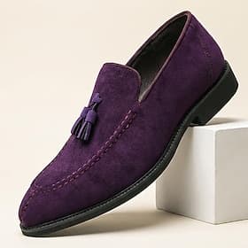 Mocassini da uomo in camoscio viola con nappine, scarpe eleganti slip-on alla moda, calzature formali per matrimoni, banchetti, feste, balli di fine anno, uffi