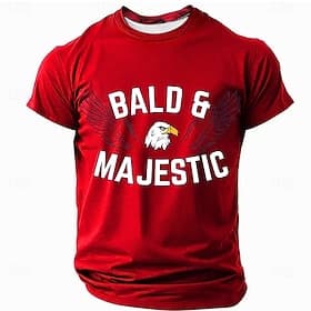 Men's Bald  Majestic Eagle Wings Funny Sarcastic Balding Humor Graphic T-Shirt Short Sleeve Crew Neck Patriotic Gift For Bald Guy Tee Designer Clothing Apparel