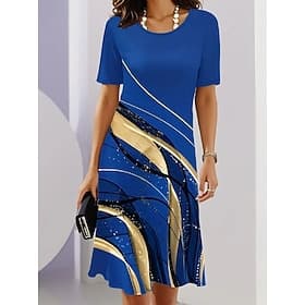Women's Midi Dress Shift Dress T Shirt Dress Tee Dress Summer Dress Casual Daily Regular Fit Graphic Abstract Short Sleeve Crew Neck Blue Purple Green Gray Sum