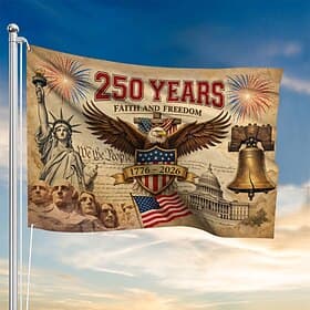 U.S. 250th Anniversary of American Freedom Flag Vintage Design with Eagle Liberty Bell and National Symbols Celebrating 1776-2026 Heritage