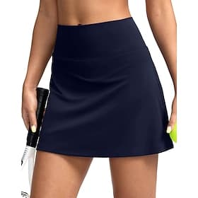 Women's Solid Colored Casual Skirt Tennis Skort Tennis Skirts with Shorts Pocket Quick Dry Breathable Volleyball Tennis Badminton Skirt Skort Black Dark Blue G