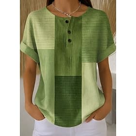 Women's Waffle Textured Knit Tops T Shirt Color Block Graphic Geometric Stylish Classic Short Sleeve Crew Neck Round Neck Daily Sports Weekend Black and White