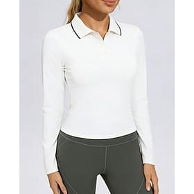 Women's Solid Colored Tennis Tee Sport Top Tennis Polo Shirts Long Sleeve Racerback Fast Dry Breathable Volleyball Tennis Badminton Polo Collar Top Black White
