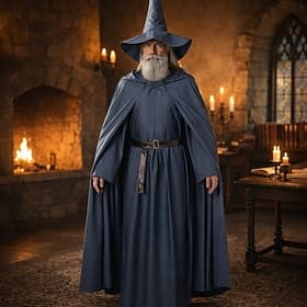 Set ancien Médiéval Renaissance Chapeau Cape Ceinture Taille avec accessoires Manches longues Sorcier Déguisement Unisexe Fantaisie Halloween Carnaval Foire de