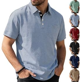 Men's Polo Polo Shirts Casual Vacation Lapel Short Sleeve Fashion Modern Plain Quick Dry Buttons Summer Spring Regular Fit Black Wine Navy Blue Green Khaki Lig