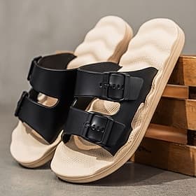 Men's Double Strap Adjustable Sandals – Lightweight Faux Leather Upper, Cushioned Sole, Summer Casual Comfort, Perfect for Resort, Vacation, Poolside and Outdo