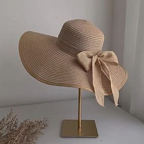 Hats Straw Sun Hat Wedding Birthday Vintage Cute With Bowknot Splicing Headpiece Headwear