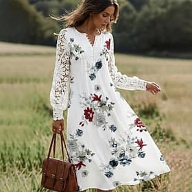 Women's A Line Dress Print Dress Fashion Modern Casual Outdoor Vacation Daily Regular Fit Pure Color Long Sleeve V Neck White Pink Red Blue Summer Spring
