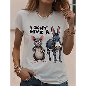 Women's T Shirt Print Graphic Animal Vintage Stylish Classic Short Sleeve Crew Neck Round Neck Regular Tops Daily Weekend White-Blue White and gray White Summe
