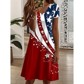 American Independence Day Women's Mini Dress T Shirt Dress Tee Dress A Line Dress Vacation Casual Daily Regular Fit Graphic American Flag Short Sleeve V Neck B