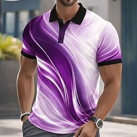Men's Abstract Line Polo Shirts Short Sleeve Polo Shirts Collared Shirts Casual Athleisure Buttons Spring  Summer Blue Black Purple