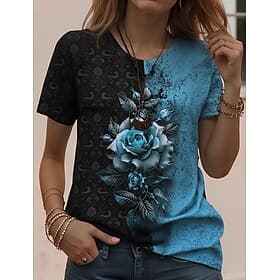 Women's T Shirt Print Floral Graphic Color Block Classic Casual Short Sleeve Crew Neck Round Neck Regular Tops Daily Sports Blue Red Green Summer Spring