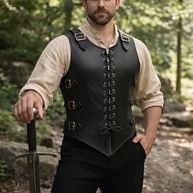 Retro Vintage Medieval Renaissance Vest Sleeveless Knight Ritter Ranger Lace up Buckle Fancy Dress Men's Halloween Carnival Ren Faire Retro Theme Party Adults'