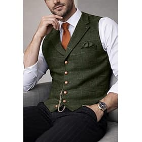 Rétro Vintage Veste Homme Chevrons Coupe sur mesure Cranté Droit à plusieurs boutons Bleu Vert Kaki 2023