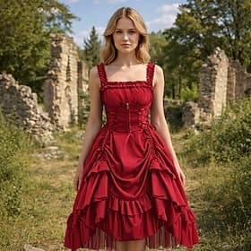 Gothique Victorienne 19ème siècle Longueur thé Robe Sorcière Noble Corset Ajusté  Évasé Col carré Déguisement Femmes Halloween Carnaval Soirée Mascarade Soirée