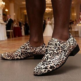 Men's Leopard Print Dress Shoes, Faux Leather, Stylish and Elegant, Perfect for Weddings, Parties and Formal Occasions