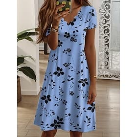 Women's Mini Dress T Shirt Dress Tee Dress A Line Dress Vacation Casual Daily Regular Fit Floral Graphic Short Sleeve V Neck Blue Pink Green Dark Blue Summer S