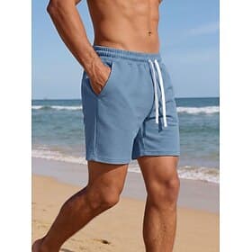 Men's Waffle Shorts Shorts Casual Shorts Pocket Elastic Waist Plain Texture Comfort Breathable Above Knee Casual Outdoor Beach Vacation Fashion Black White Mic